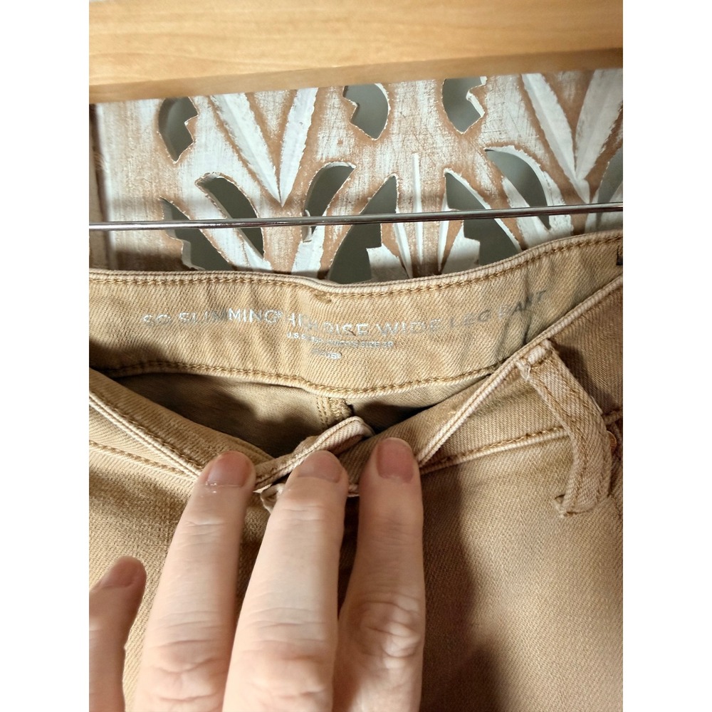 Chicos So Slimming High Rise Wide Leg Pants Tan Floral Butterfly Embroidered 3P - Picture 8 of 12